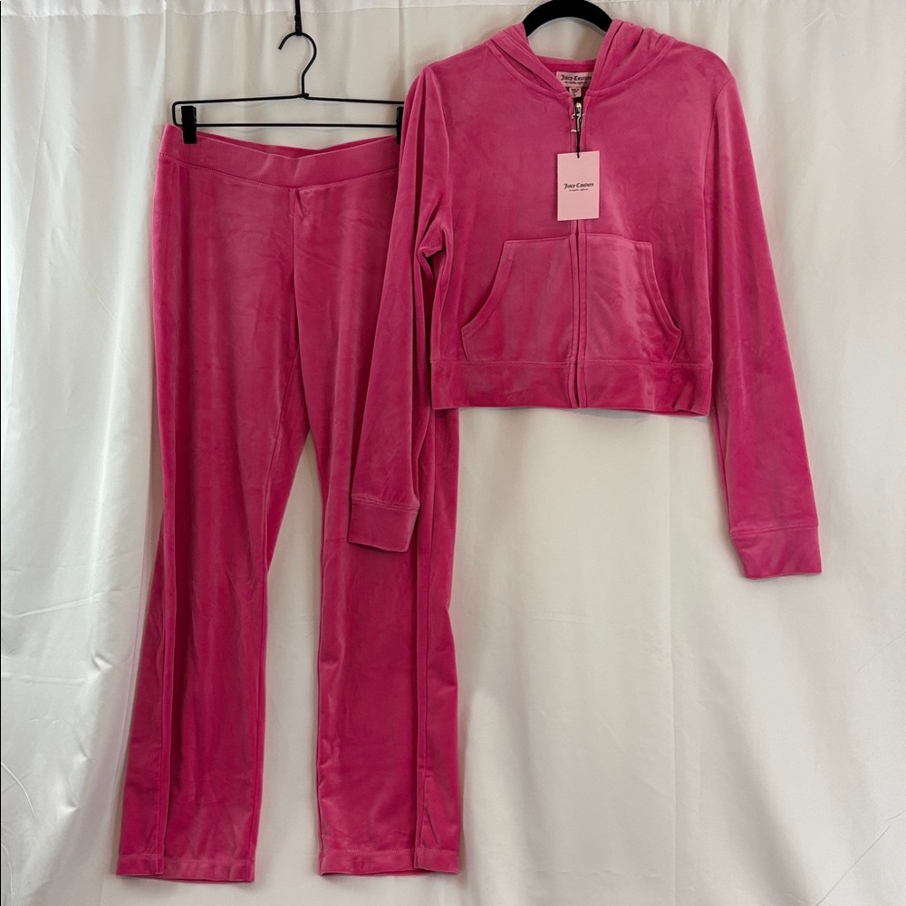 NWT Juicy Couture Blingy Hot Pink/Silver Velour Hoodie Track Set… - Picture 4 of 7